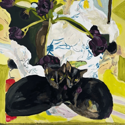 Black Cats, Tulips and a Broken Vase by Mikhel